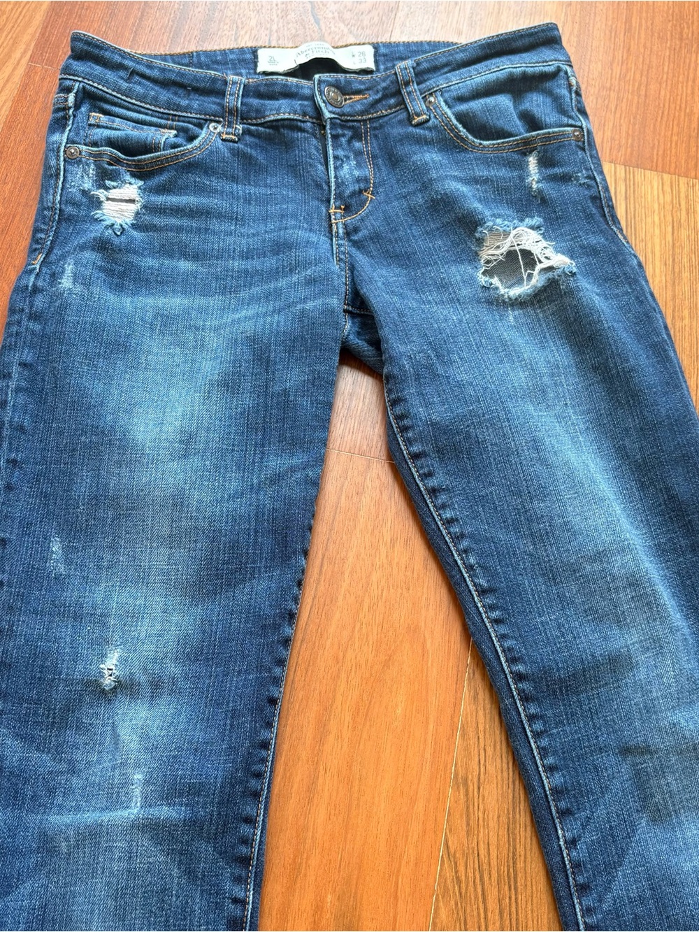 Abercrombie & Fitch Women's Super Skinny Jeans - Distressed 2L 26W 33L Dark Blue - Picture 2 of 9